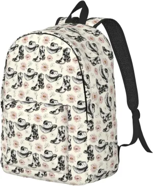 Travel Backpack for Women Men - 20L Cow Print Cowboy Boots Print Canvas Simple Modern Backpack Bag for Hiking
