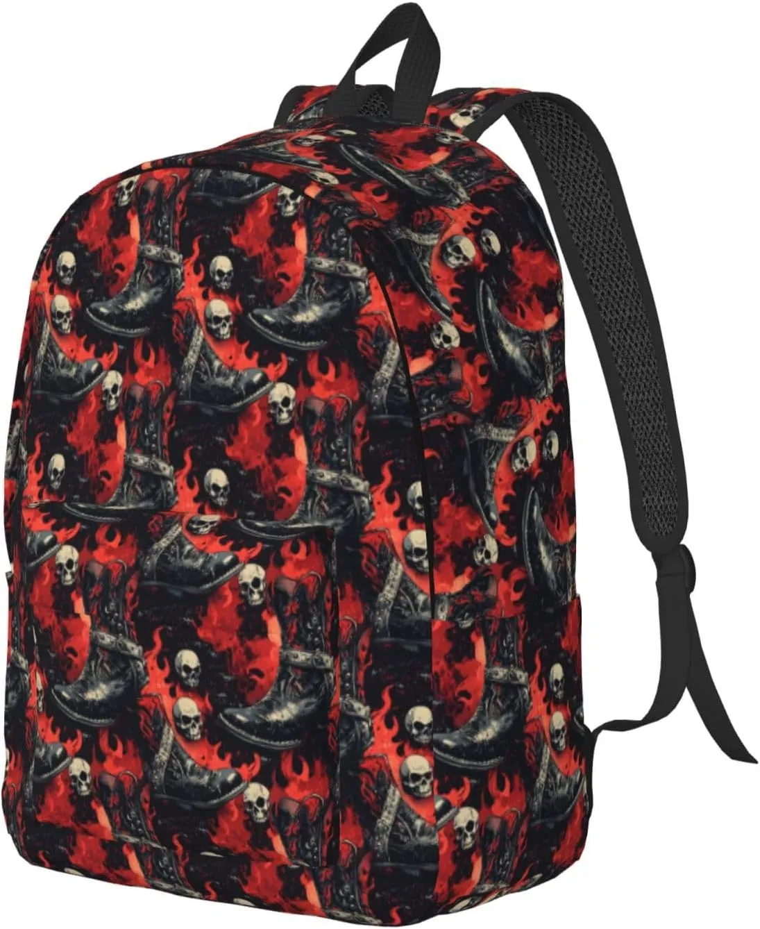 Travel Backpack for Women Men - 20L Gothic Skull Cowboy Boots Print Canvas Simple Modern Backpack Bag for Hiking