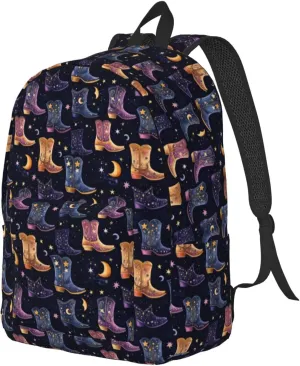 Travel Backpack for Women Men - 20L Stars Moon Cowboy Boots Print Canvas Simple Modern Backpack Bag for Hiking
