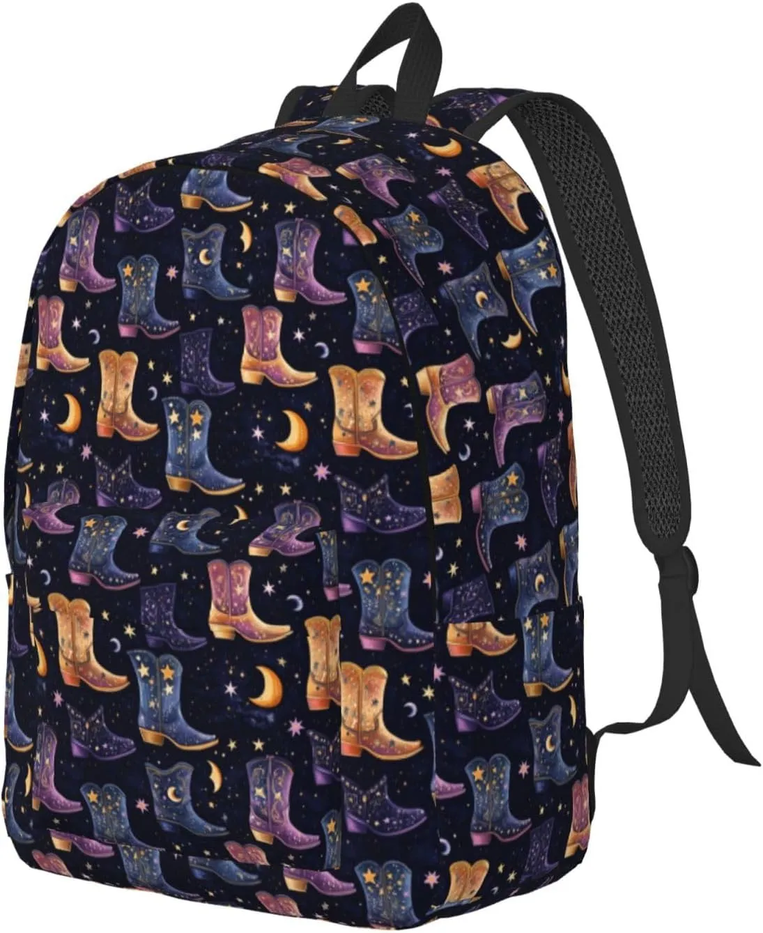 Travel Backpack for Women Men - 20L Stars Moon Cowboy Boots Print Canvas Simple Modern Backpack Bag for Hiking