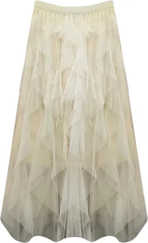 Tulle Skirts for Women Solid Color Formal Mesh Elastic Waist Skorts Casual Summer Flowy Layered Tiered A Line Skirt