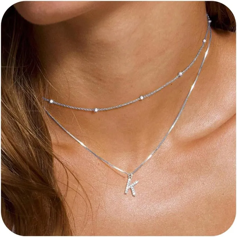 Ursteel Gold Layered Initial Necklaces for Women - Gold Plated Dainty Layered Letter A-Z Pendent Choker Necklaces for Women Trendy Jewelry Gifts