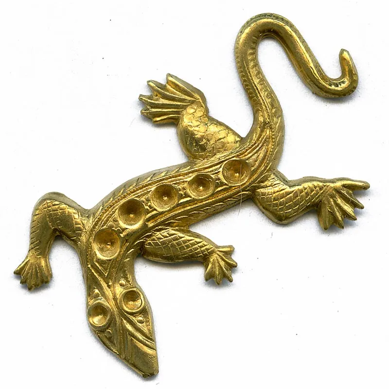 Vintage brass lizard stamping with stone settings. 45x30mm Pkg of 1. b9-0923