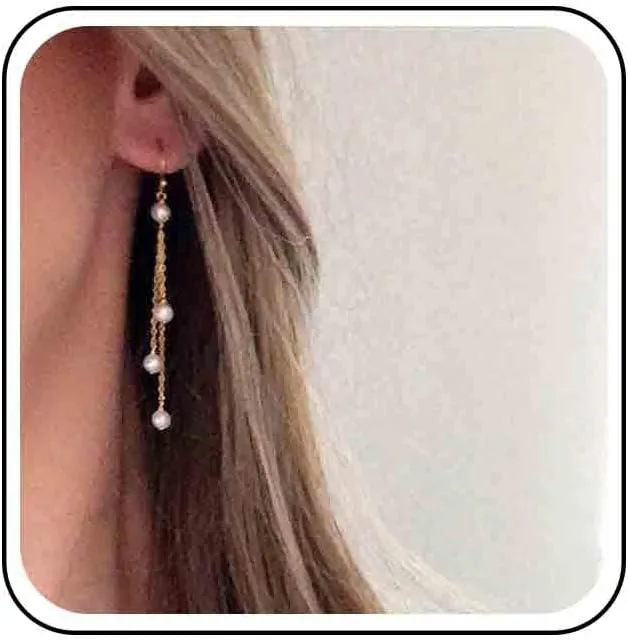 Vintage Pearl Drop Earrings Boho Pearl Earrings Gold Long Chain Dangle Earrings Pearl Dangle Earrings for Women