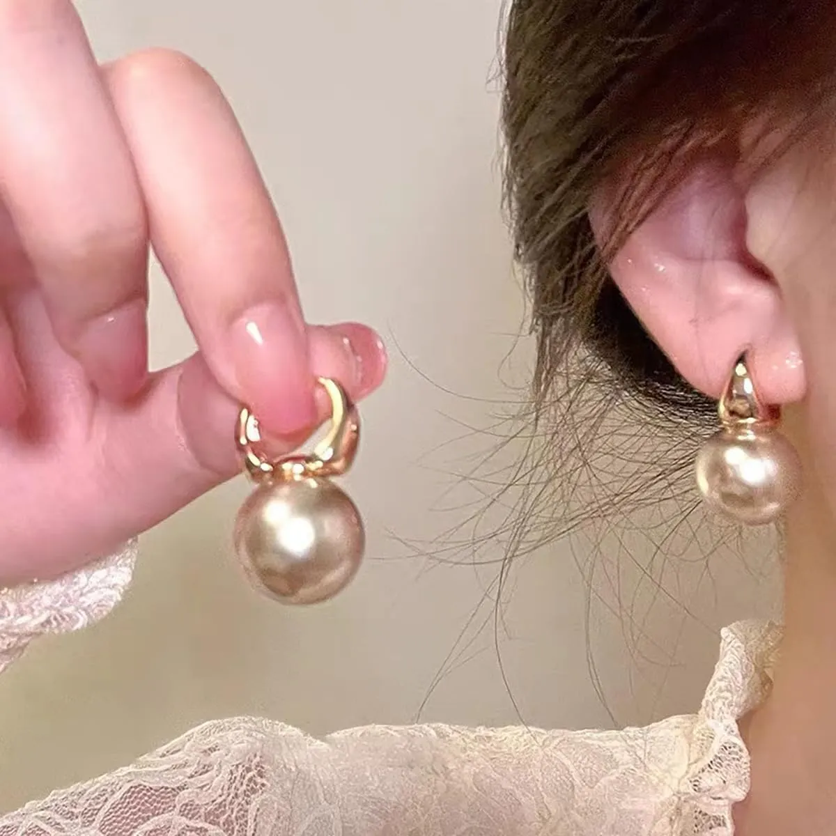 Vintage Pearl Earrings for Women 14K Gold Pearl Hoop Huggie Earring Small Hoop Half Round Dome Pearl Drop Earrings Dainty Statement Jewelry Gifts