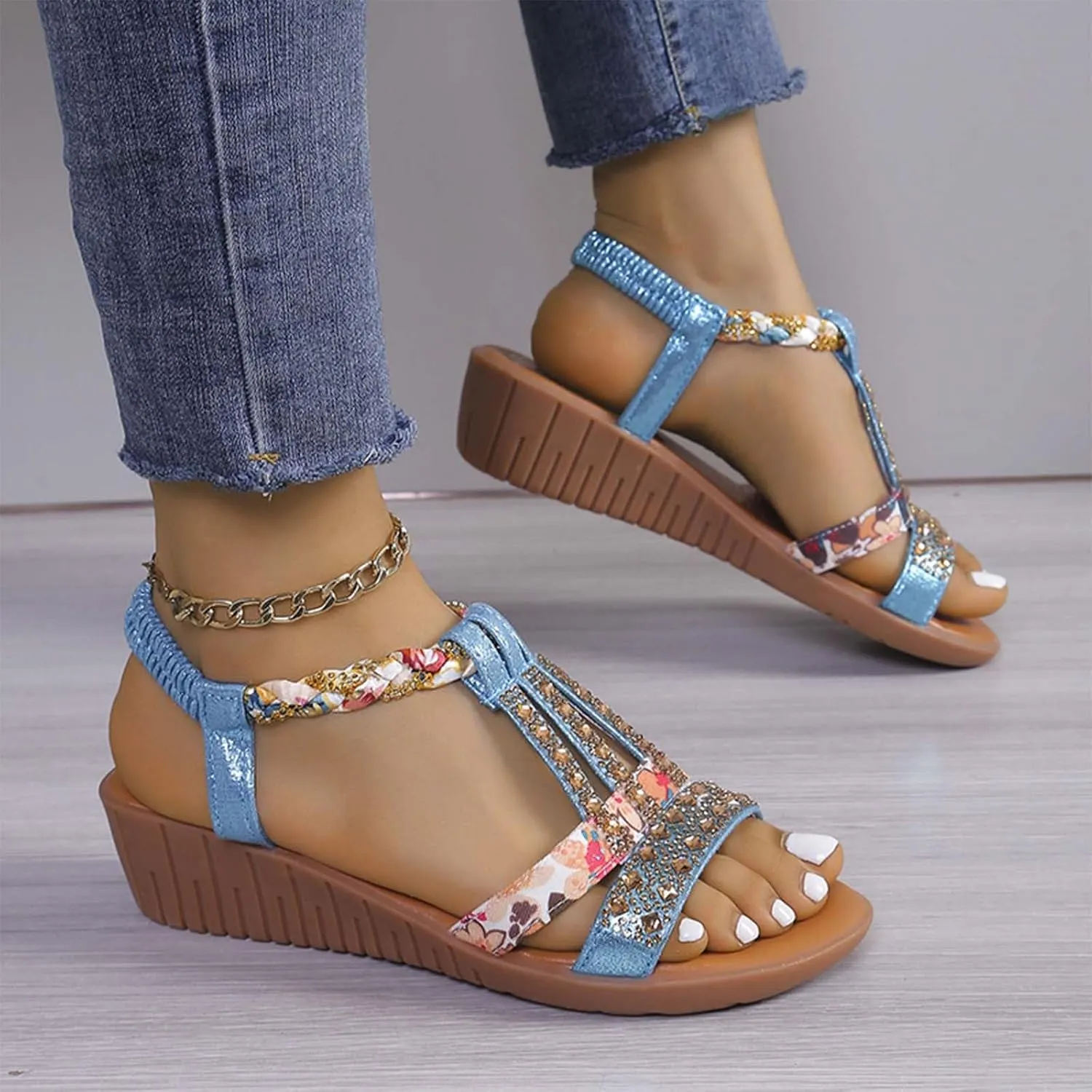 Wedge Sandals for Women Cushioned Heeled Platforms Comfy Walking Sandals Arch Support Summer Style Vacation Travel Look