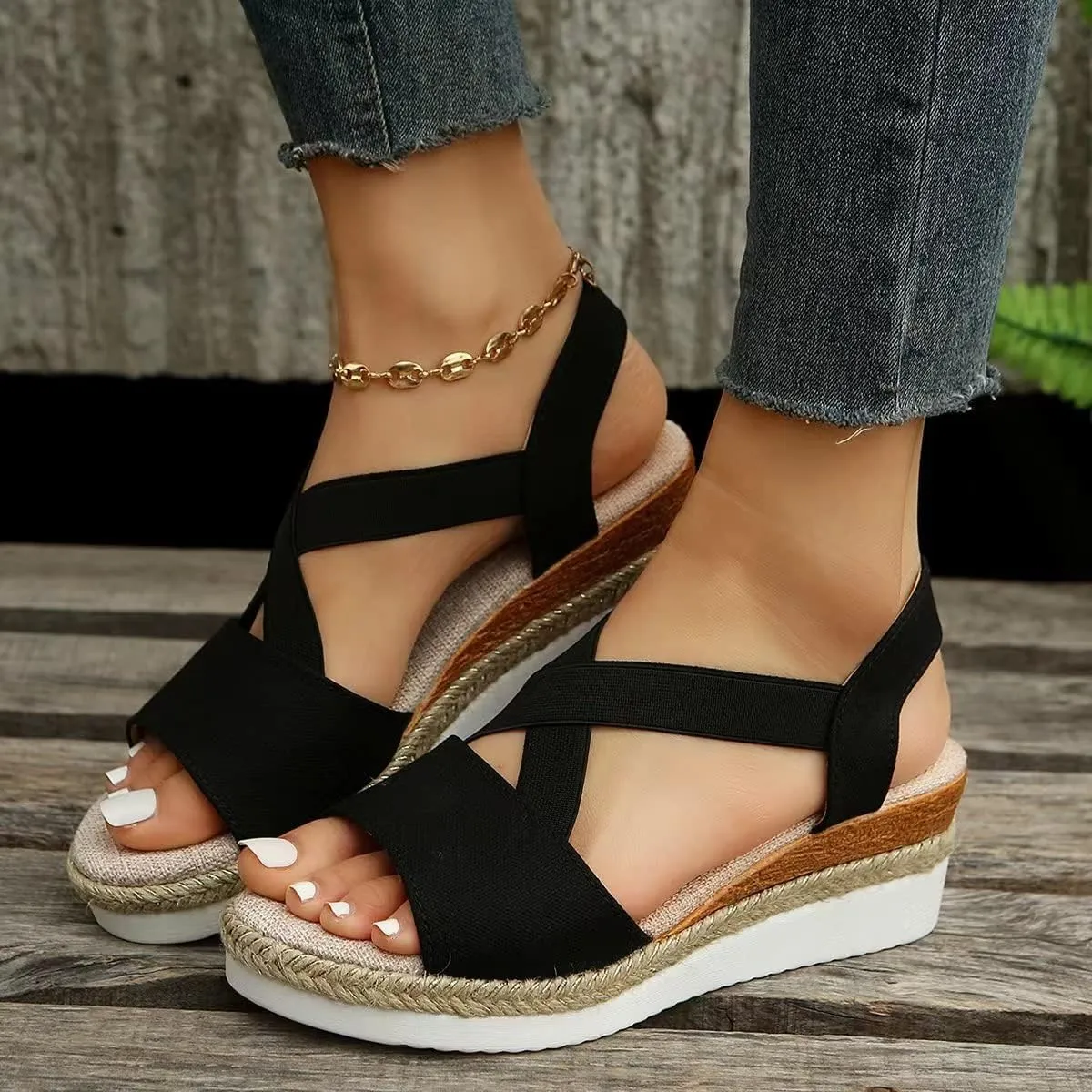 Wedge Sandals for Women, Open Toe Espadrilles, Low Wedge Platform Sandal, Comfy Walking Shoes, Ankle Strap Orthopedic Sandals, Casual Office Shoes Summer Beach Sandal Dressy Slip On Footwear