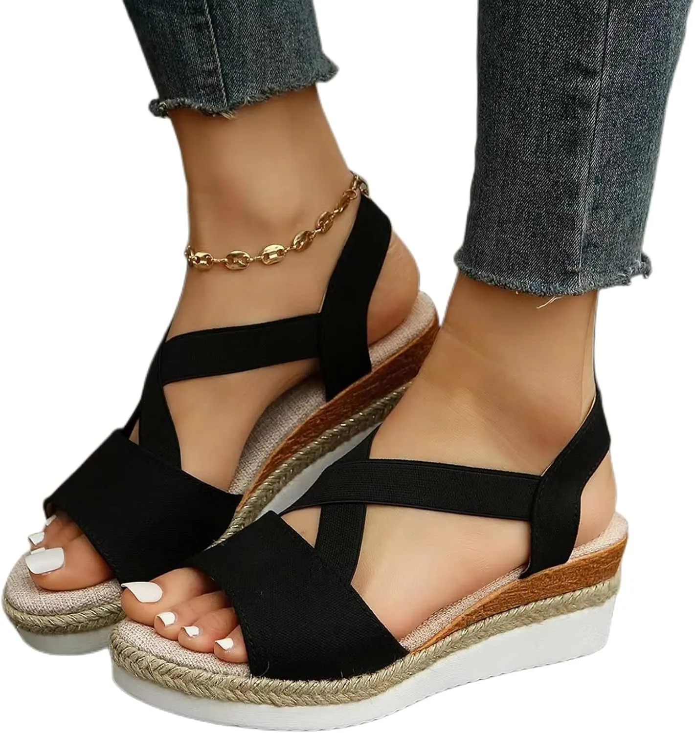 Wedge Sandals for Women, Open Toe Espadrilles, Low Wedge Platform Sandal, Comfy Walking Shoes, Ankle Strap Orthopedic Sandals, Casual Office Shoes Summer Beach Sandal Dressy Slip On Footwear