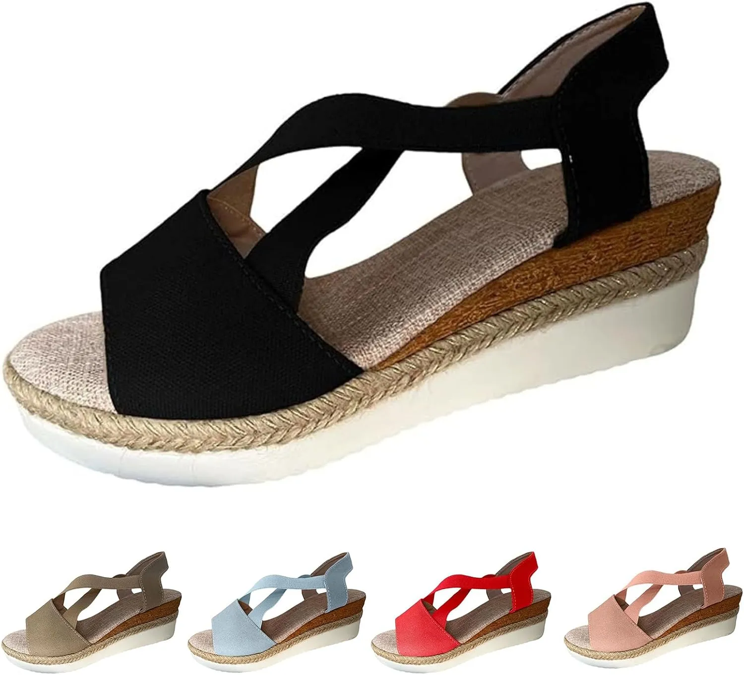 Wedge Sandals for Women, Open Toe Espadrilles, Low Wedge Platform Sandal, Comfy Walking Shoes, Ankle Strap Orthopedic Sandals, Casual Office Shoes Summer Beach Sandal Dressy Slip On Footwear