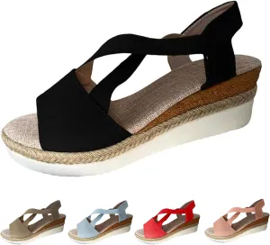 Wedge Sandals for Women, Open Toe Espadrilles, Low Wedge Platform Sandal, Comfy Walking Shoes, Ankle Strap Orthopedic Sandals, Casual Office Shoes Summer Beach Sandal Dressy Slip On Footwear
