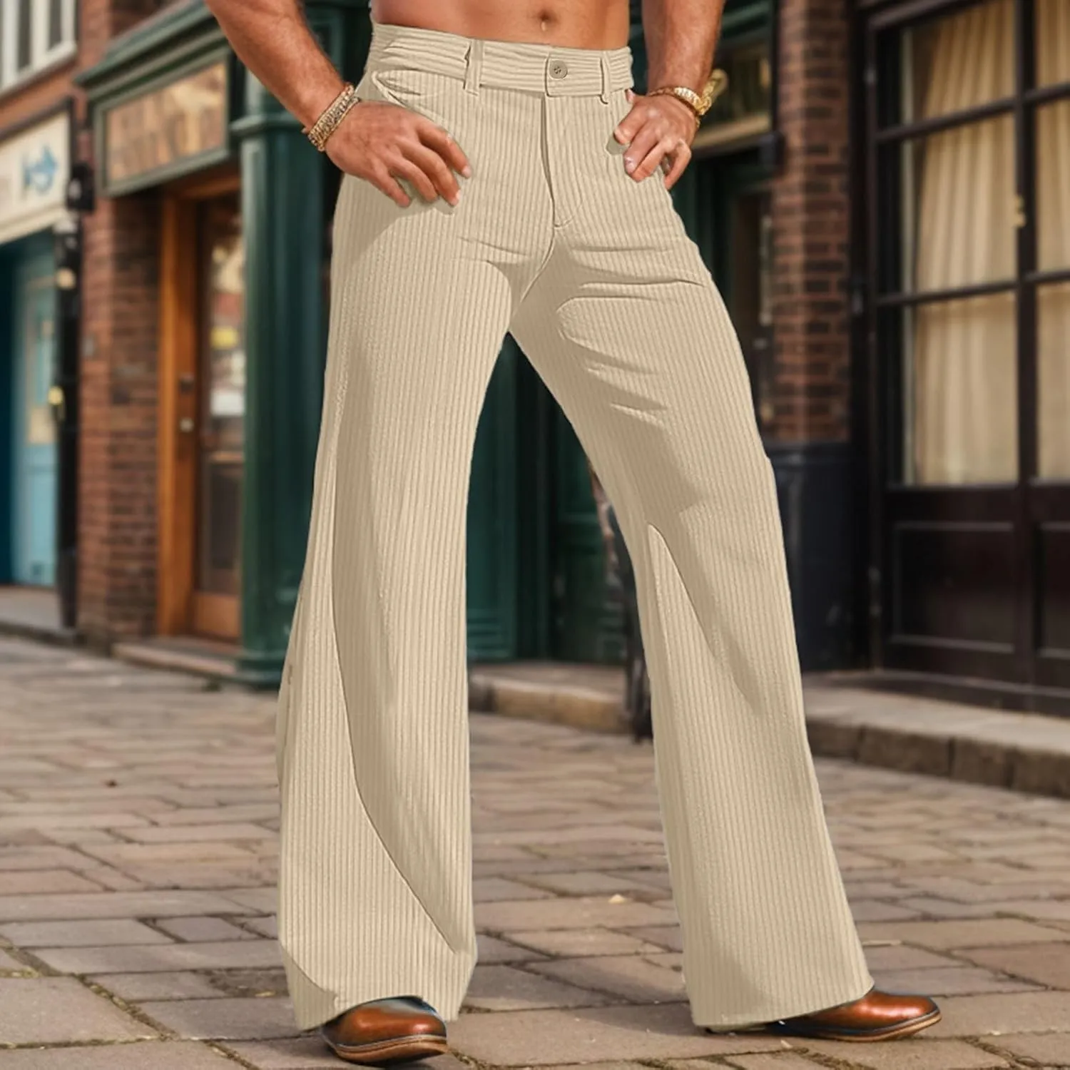 Wide Leg Pants Dress Pants Solid Color Loose Comfy Slim Fit Corduroy Elastic Waist Baggy Casual Pants with Pockets