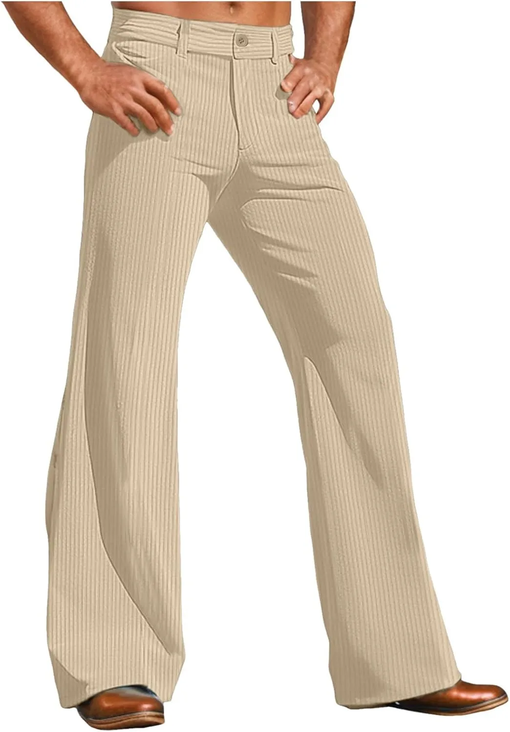 Wide Leg Pants Dress Pants Solid Color Loose Comfy Slim Fit Corduroy Elastic Waist Baggy Casual Pants with Pockets