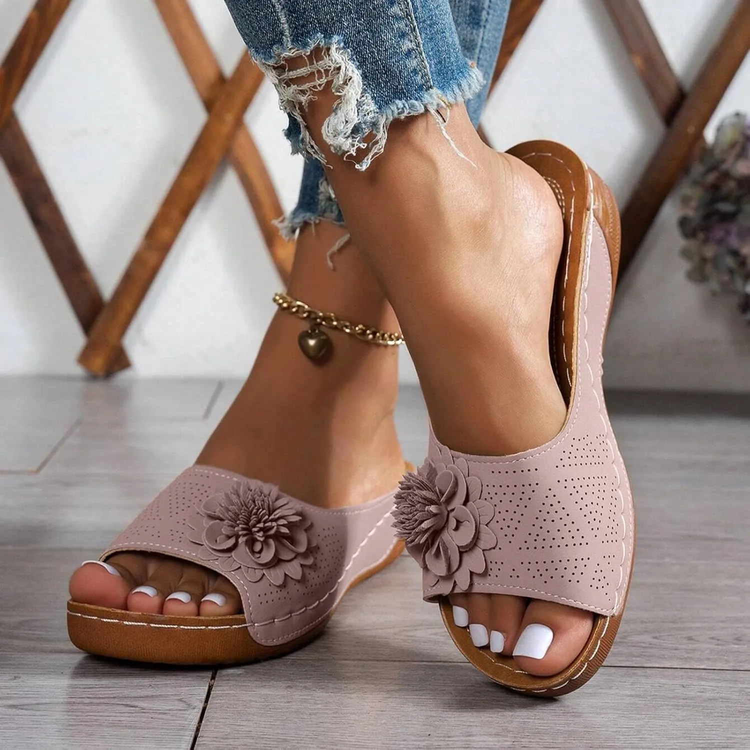 Wide Width Sandals for Women 2025 Dressy Summer Comfortable Wedges Open Toe Orthopedic Sandals Slip On Walking Shoes with Arch Support Bohemian Slides