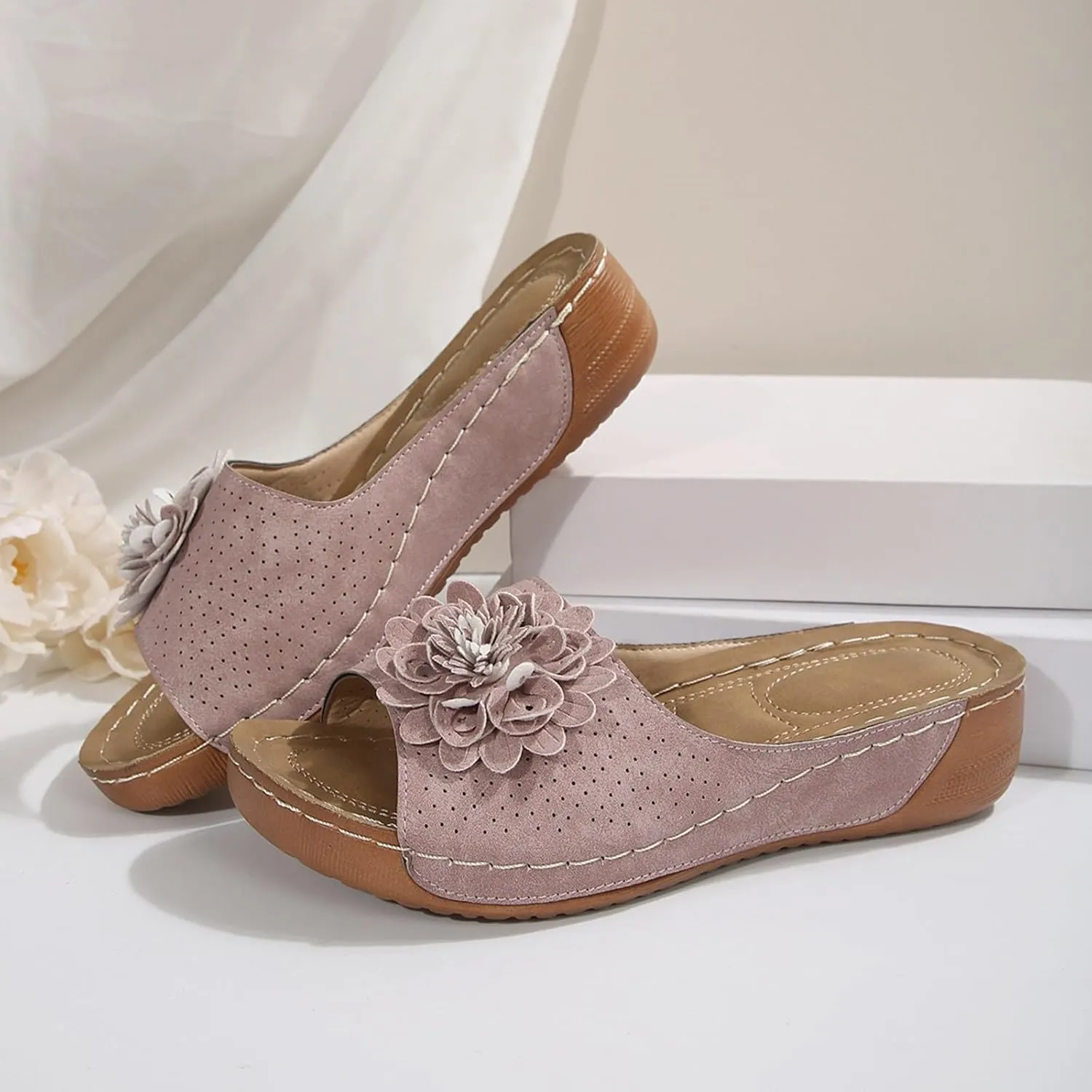 Wide Width Sandals for Women 2025 Dressy Summer Comfortable Wedges Open Toe Orthopedic Sandals Slip On Walking Shoes with Arch Support Bohemian Slides