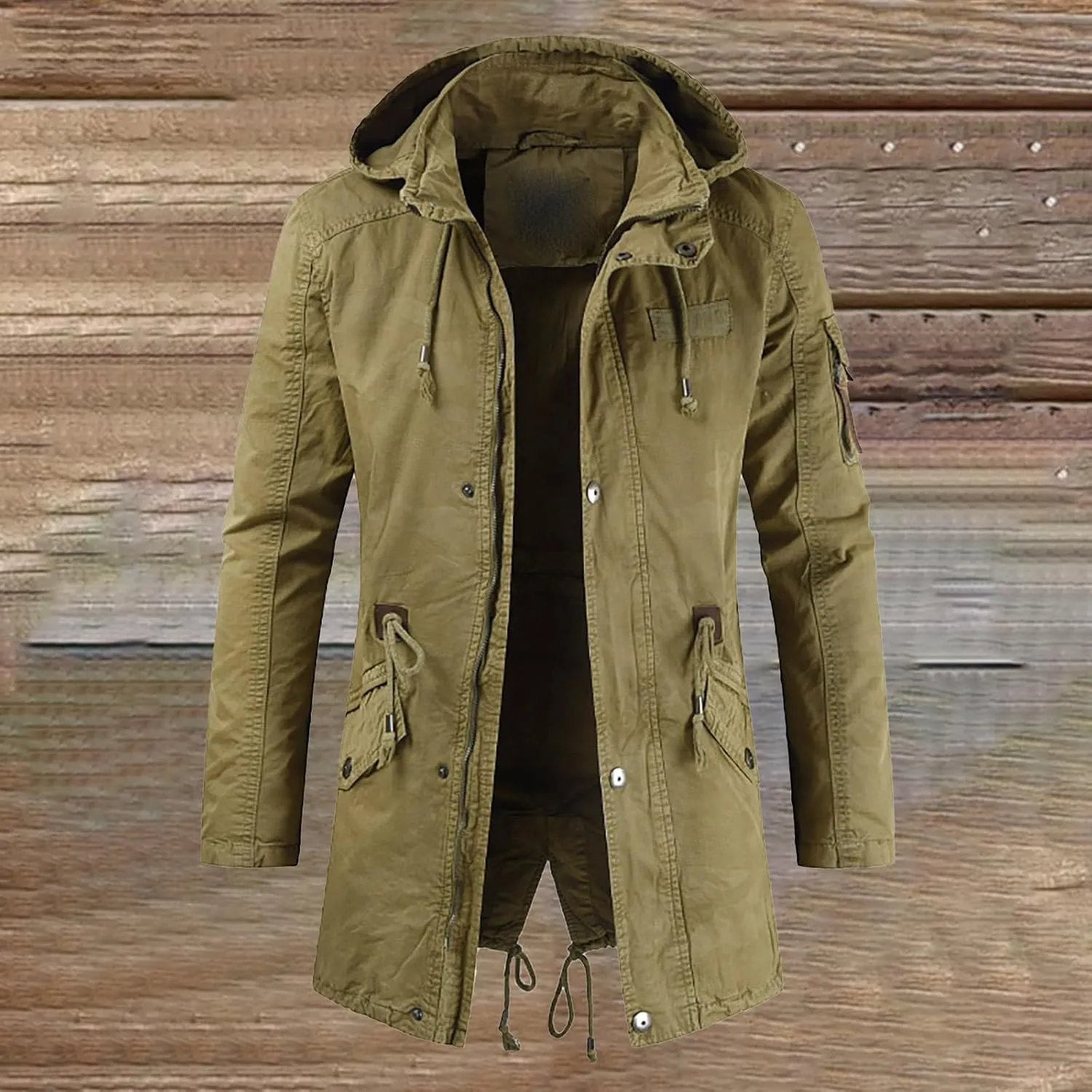 Windbreaker Jackets for Men Classic Slim Zipper Cardigan Solid Color Hooded Casual Winter Pea Coat Business Overcoat