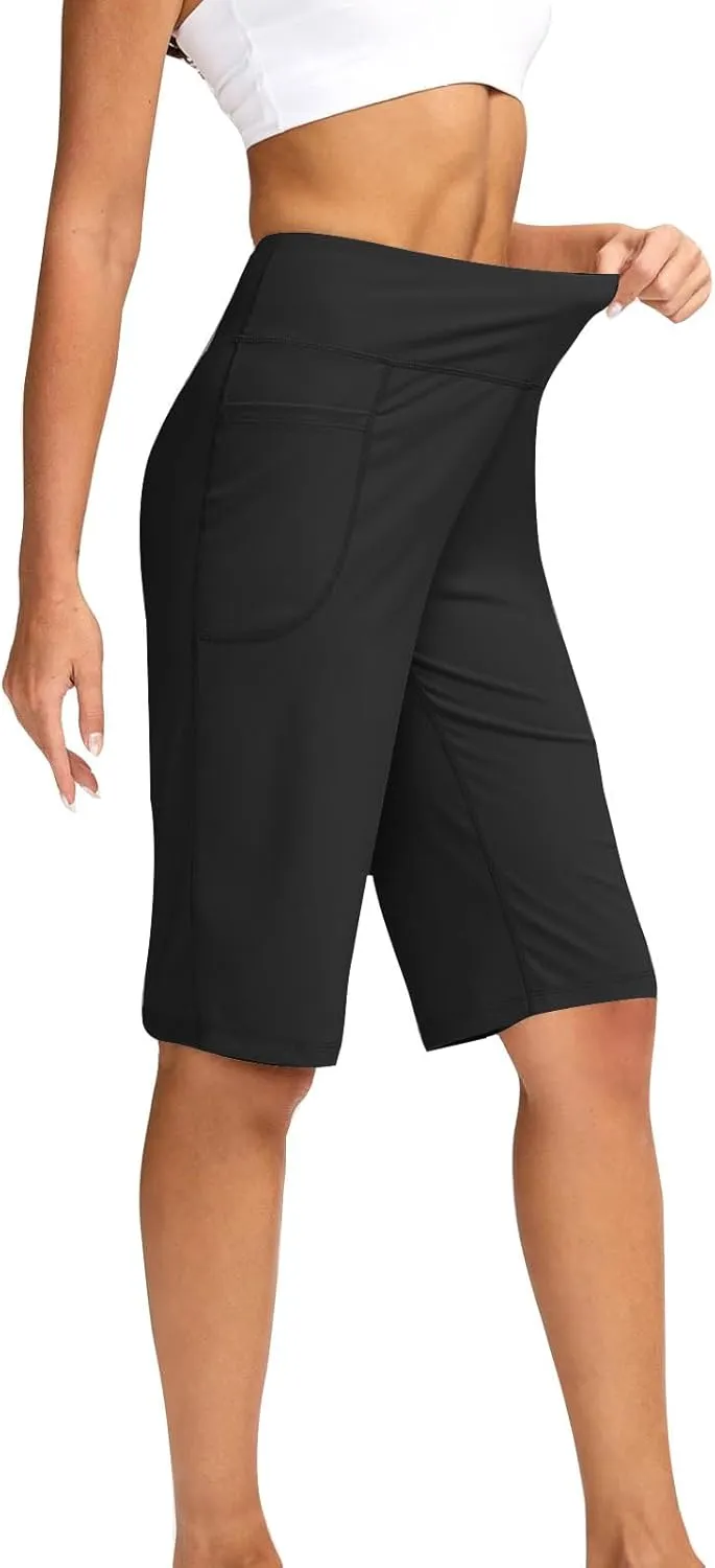 Women Elastic Waist Pocket Half Shorts Pants Casual Stretchy Stylish Yoga Trousers Breathable Shorts for Summer