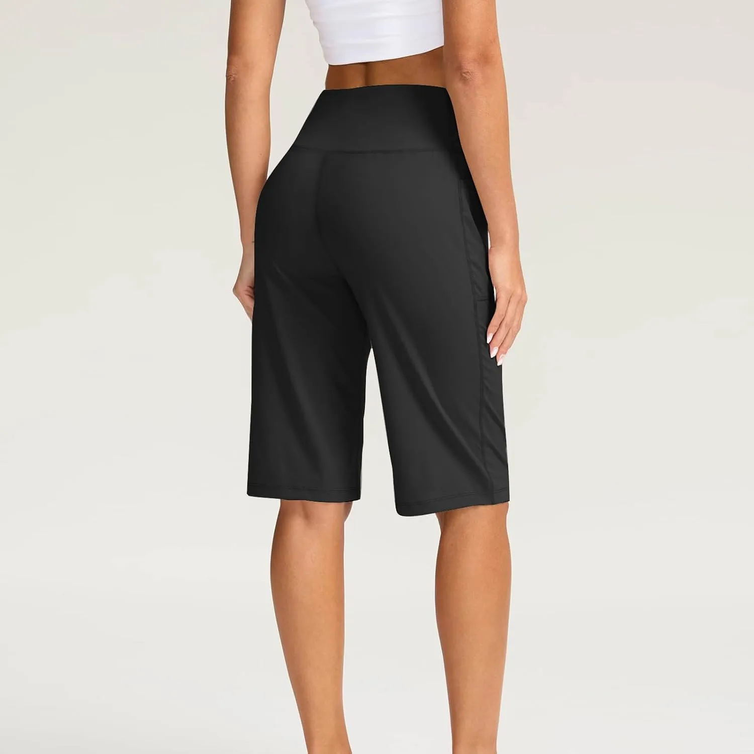 Women Elastic Waist Pocket Half Shorts Pants Casual Stretchy Stylish Yoga Trousers Breathable Shorts for Summer