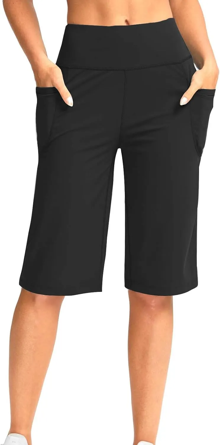 Women Elastic Waist Pocket Half Shorts Pants Casual Stretchy Stylish Yoga Trousers Breathable Shorts for Summer