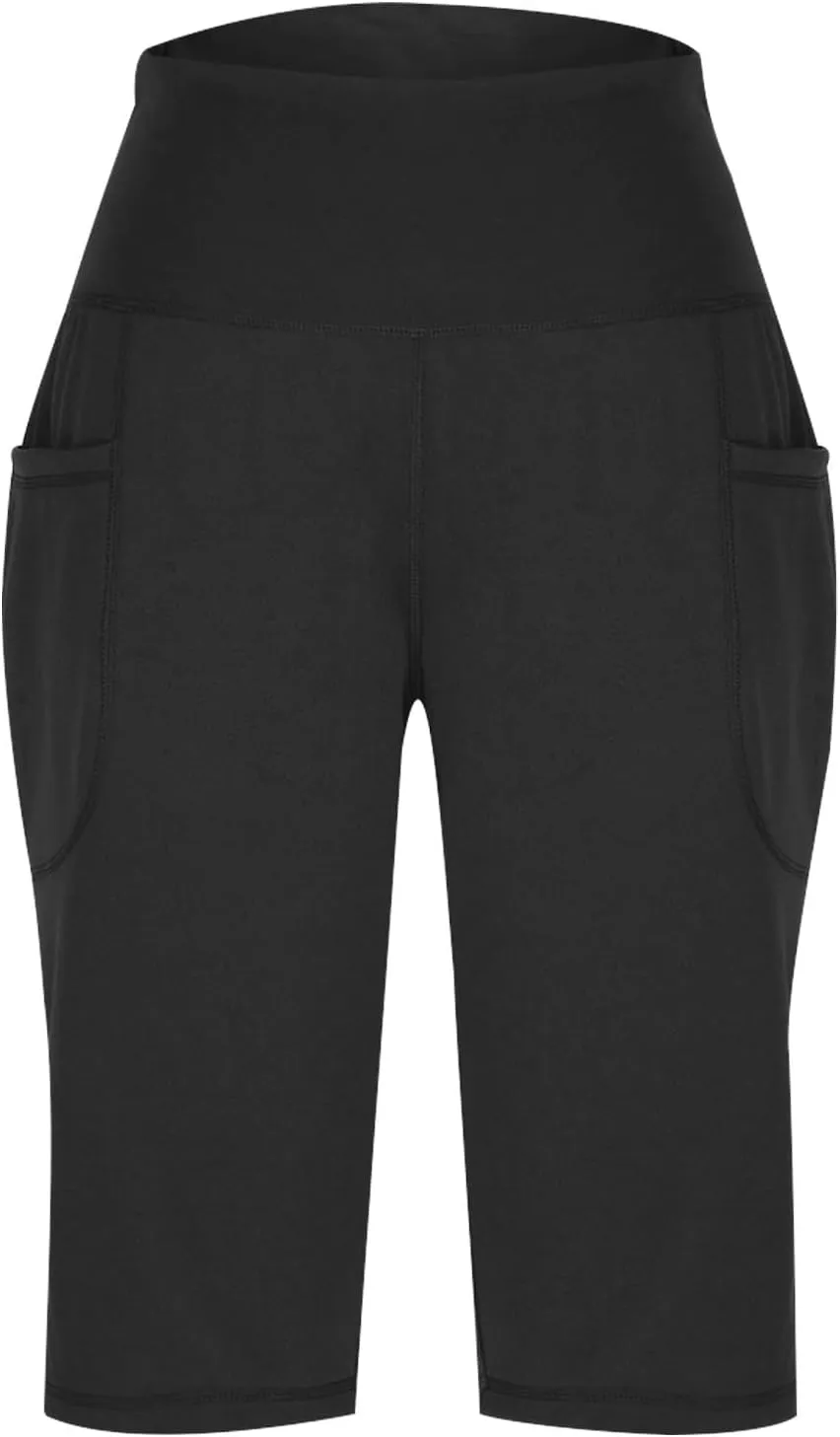 Women Elastic Waist Pocket Half Shorts Pants Casual Stretchy Stylish Yoga Trousers Breathable Shorts for Summer