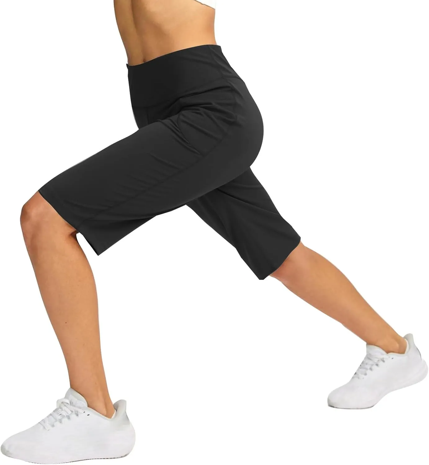 Women Elastic Waist Pocket Half Shorts Pants Casual Stretchy Stylish Yoga Trousers Breathable Shorts for Summer