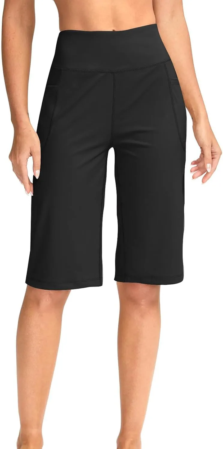 Women Elastic Waist Pocket Half Shorts Pants Casual Stretchy Stylish Yoga Trousers Breathable Shorts for Summer