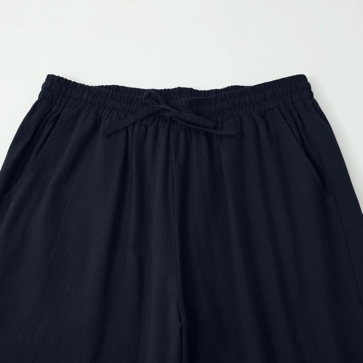 Women Linen Pants 2025 Summer High Waist Elastic Drawstring Straight Leg Lounge Pant Casual Loose Beach Trousers