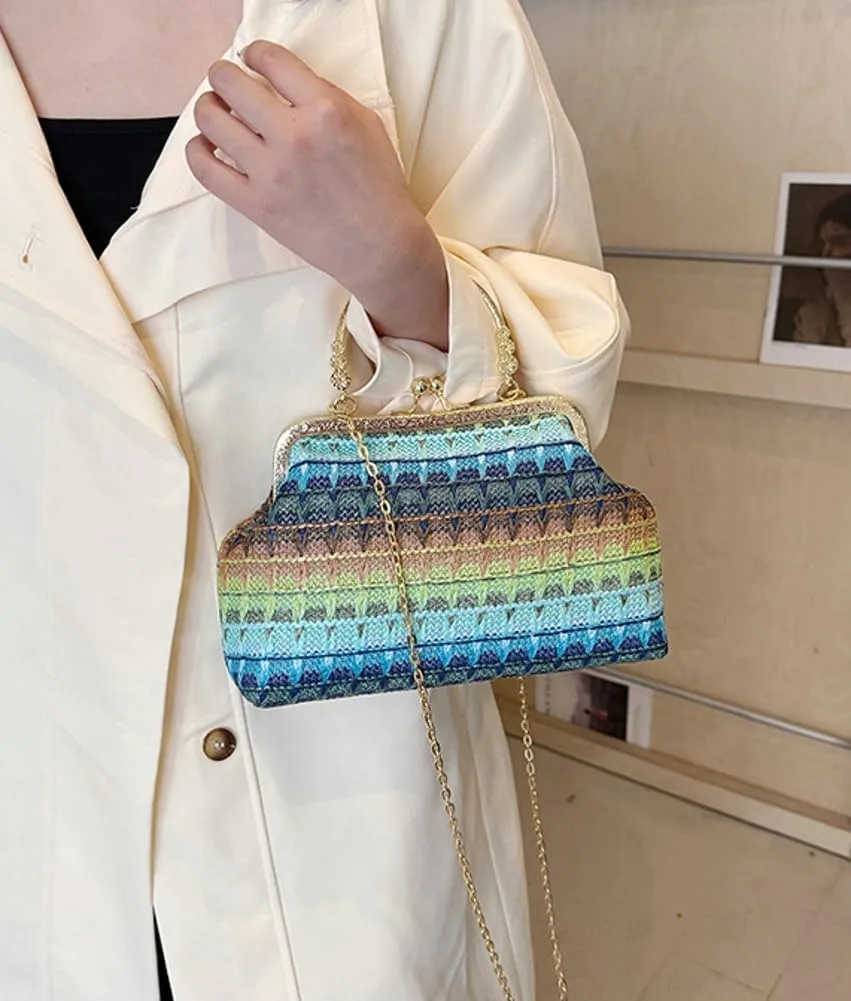 Women Multicolored Straw Crossbody Bag Shell Evening Handbag 2025 Woven Summer Beach Clutch Purse Small Wallet Tote Bag