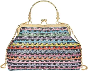 Women Multicolored Straw Crossbody Bag Shell Evening Handbag 2025 Woven Summer Beach Clutch Purse Small Wallet Tote Bag