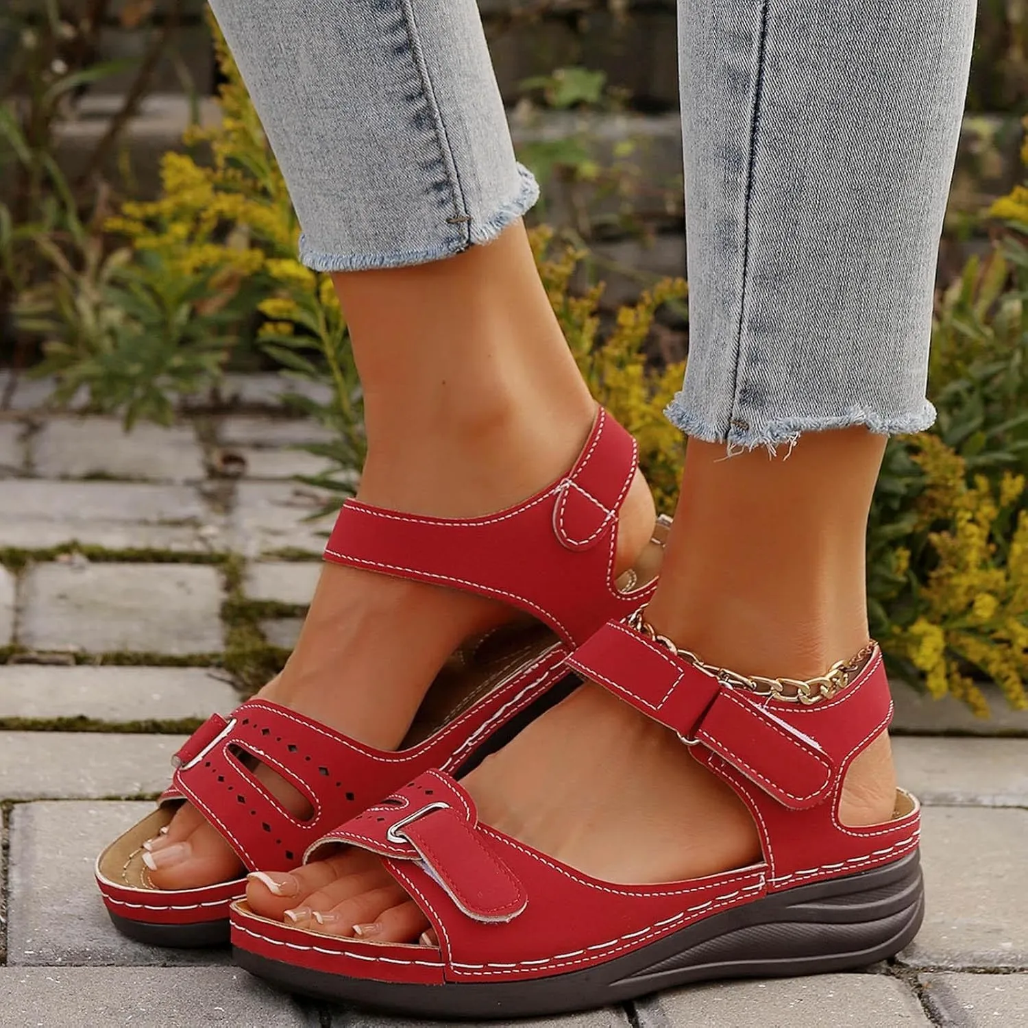 Women Orthopedic Sandals Dressy Summer Comfortable Walking Slides Sandals Fashion Open Toe Adjustable Ankle Strap Slip On Sandal Casual Slingback Shoes