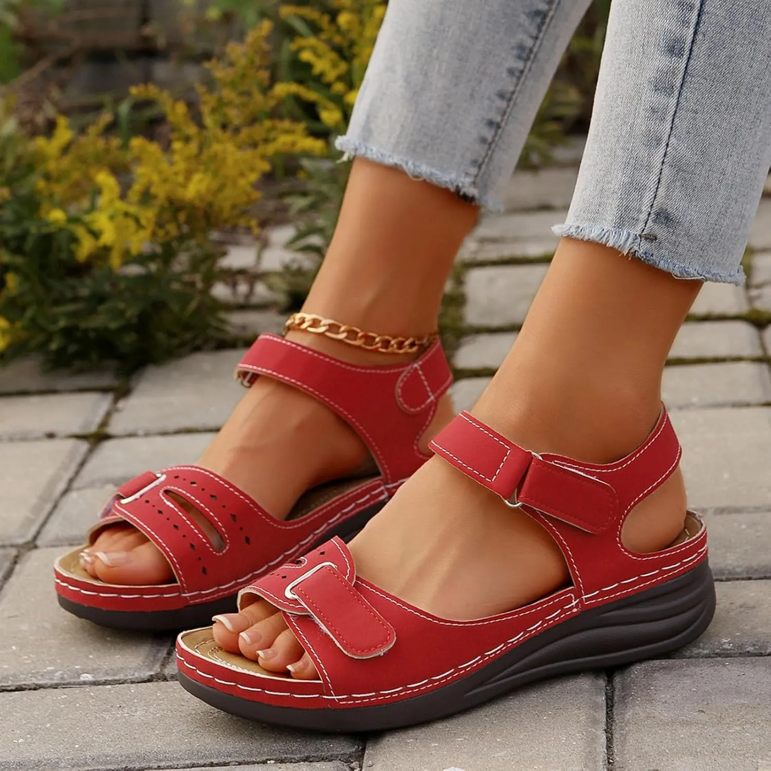 Women Orthopedic Sandals Dressy Summer Comfortable Walking Slides Sandals Fashion Open Toe Adjustable Ankle Strap Slip On Sandal Casual Slingback Shoes