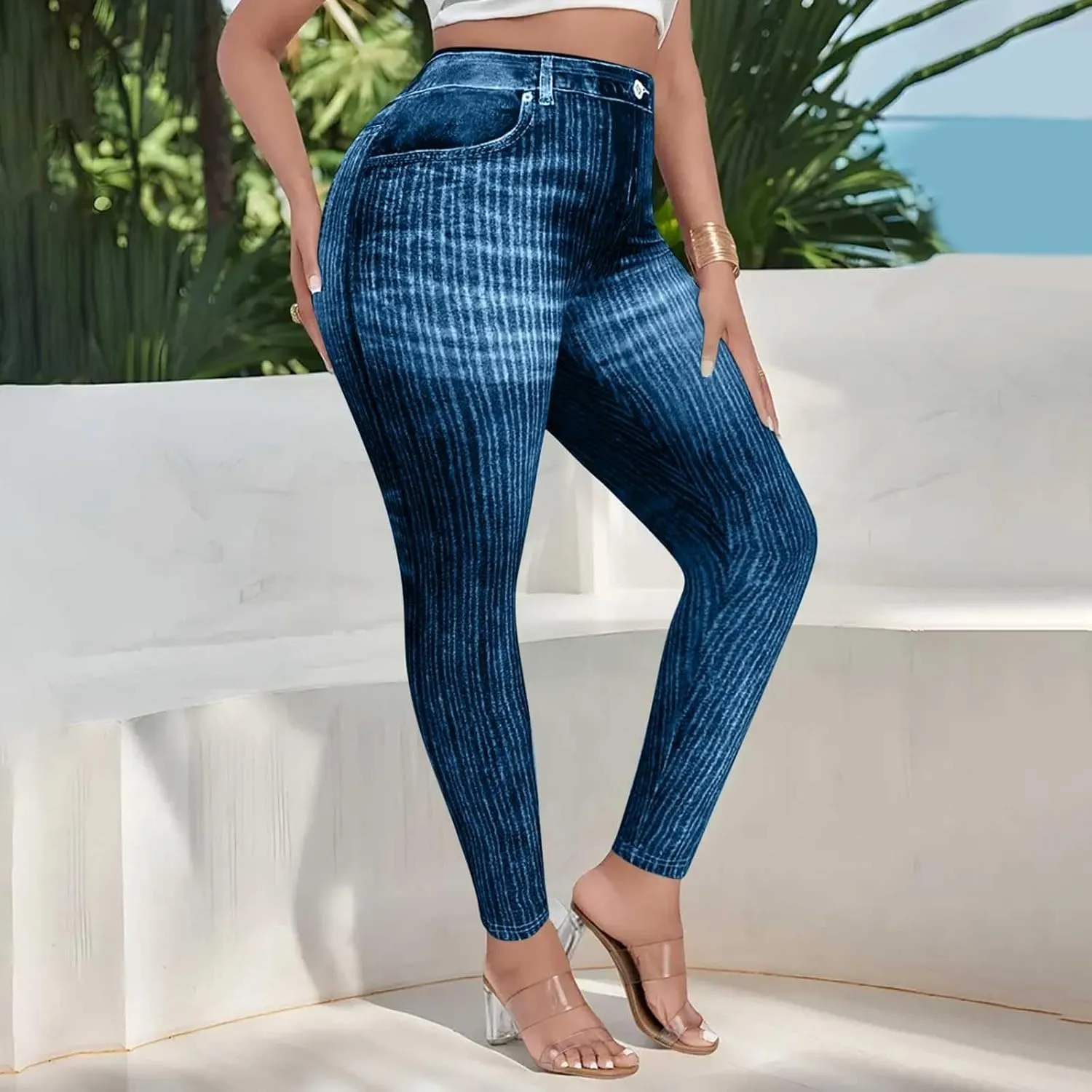Women Skinny Slim Leg Trousers High Waist Tummy Control Tight fit Pants Butt Lifting Printed Smart Casual Office Work Trouser