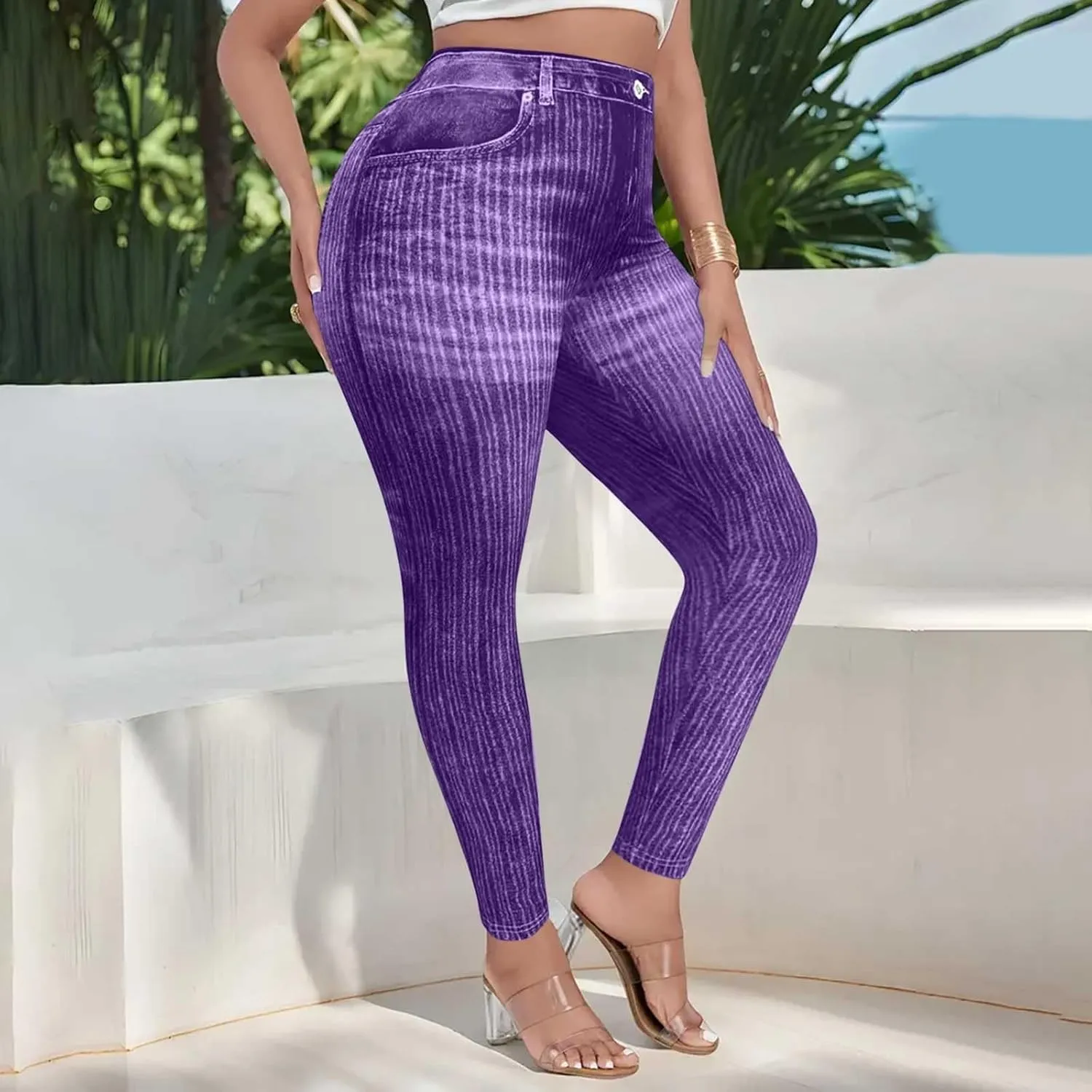 Women Skinny Slim Leg Trousers High Waist Tummy Control Tight fit Pants Butt Lifting Printed Smart Casual Office Work Trouser