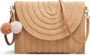 Women Straw Clutch Purse - Handwoven Rattan Crossbody Bag with Wallet Slot, Summer Beach Tote, Boho Envelope Handbag