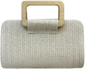 Women Straw Top Handle Clutch Handbags Crossbody Woven Shoulder Purse Summer Beach Vacation Small Bags with Gold Chain