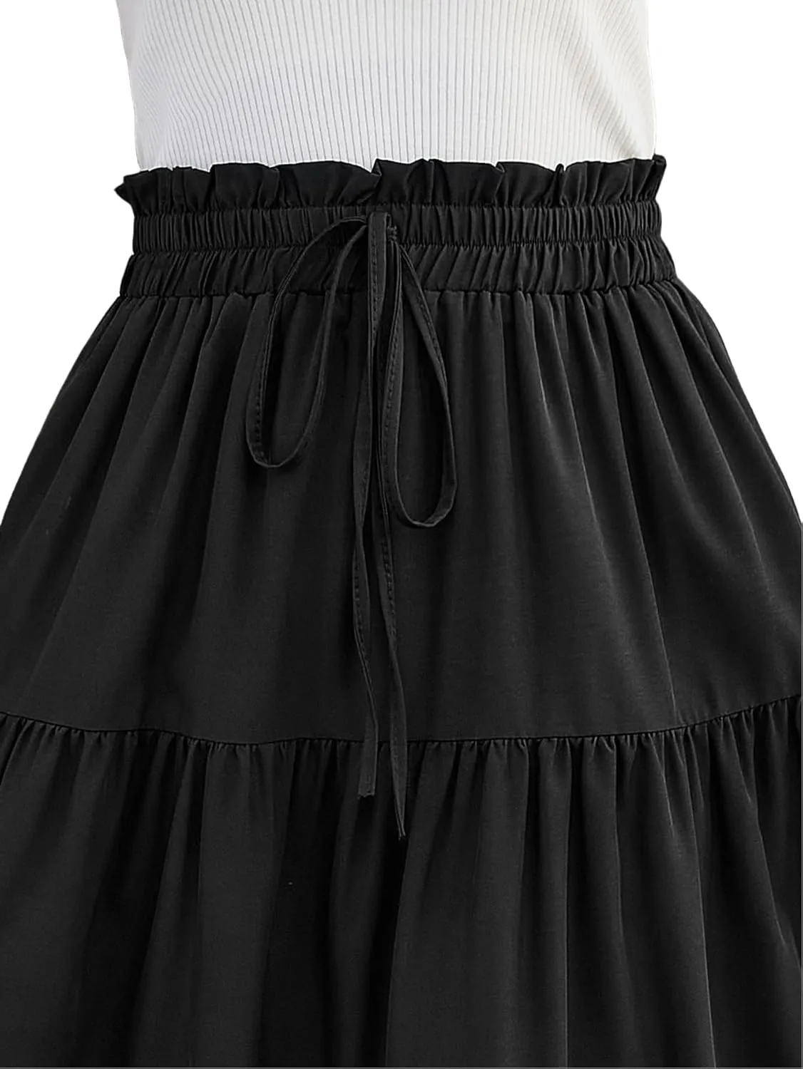Women's Boho Floral Tiered Maxi Skirt,Elegant Pleated Elastic Waist Summer Flowy A-line Midi Long Skirt