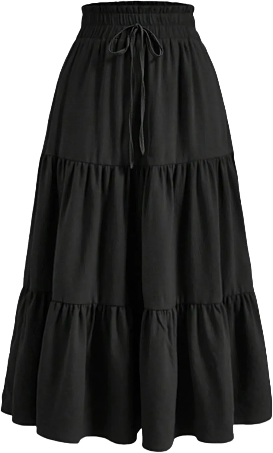 Women's Boho Floral Tiered Maxi Skirt,Elegant Pleated Elastic Waist Summer Flowy A-line Midi Long Skirt