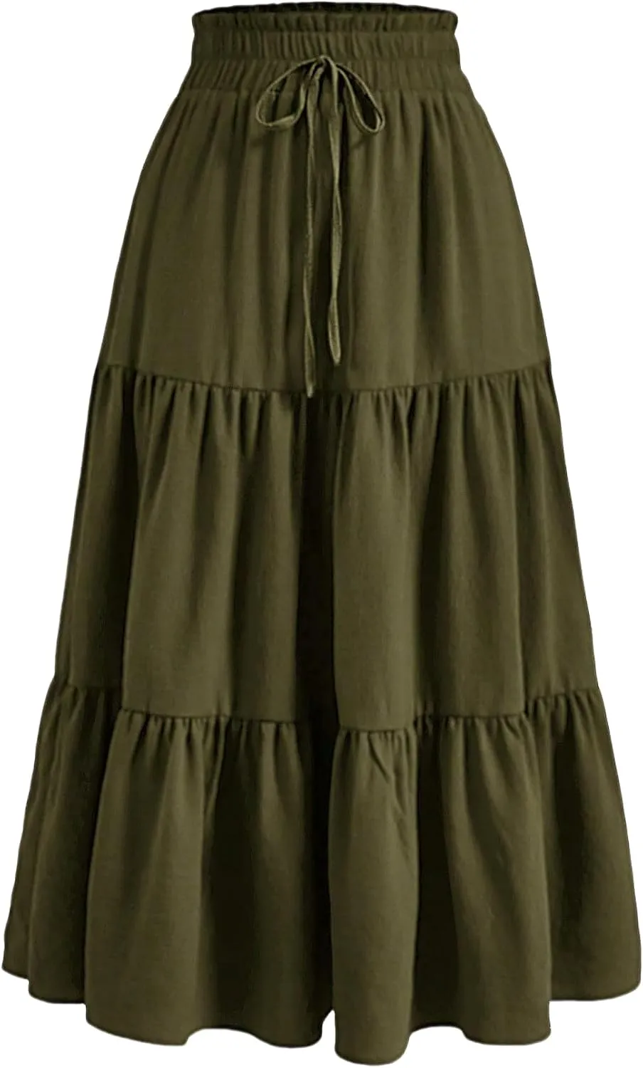 Women's Boho Floral Tiered Maxi Skirt,Elegant Pleated Elastic Waist Summer Flowy A-line Midi Long Skirt