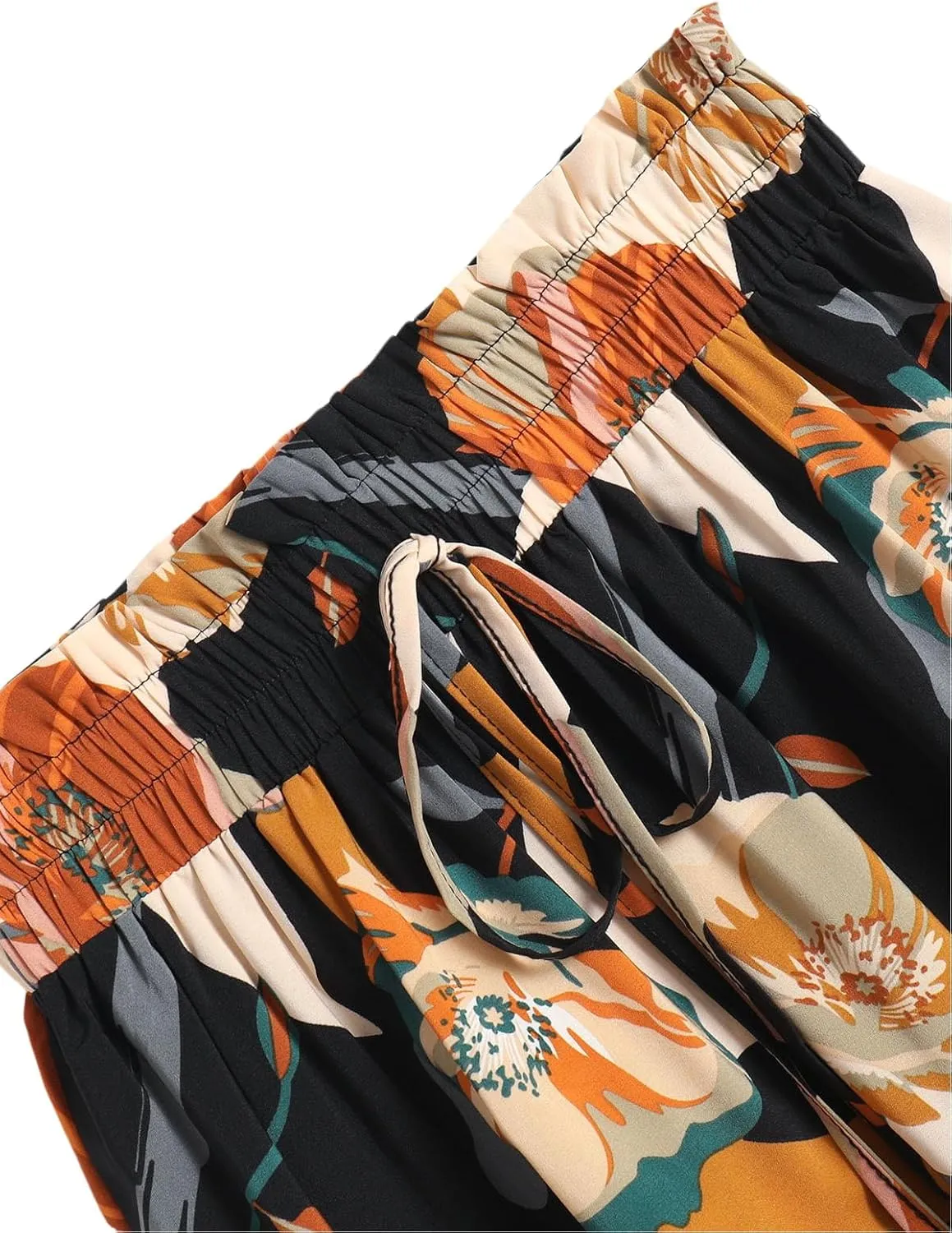 Women's Boho Floral Tiered Maxi Skirt,Elegant Pleated Elastic Waist Summer Flowy A-line Midi Long Skirt