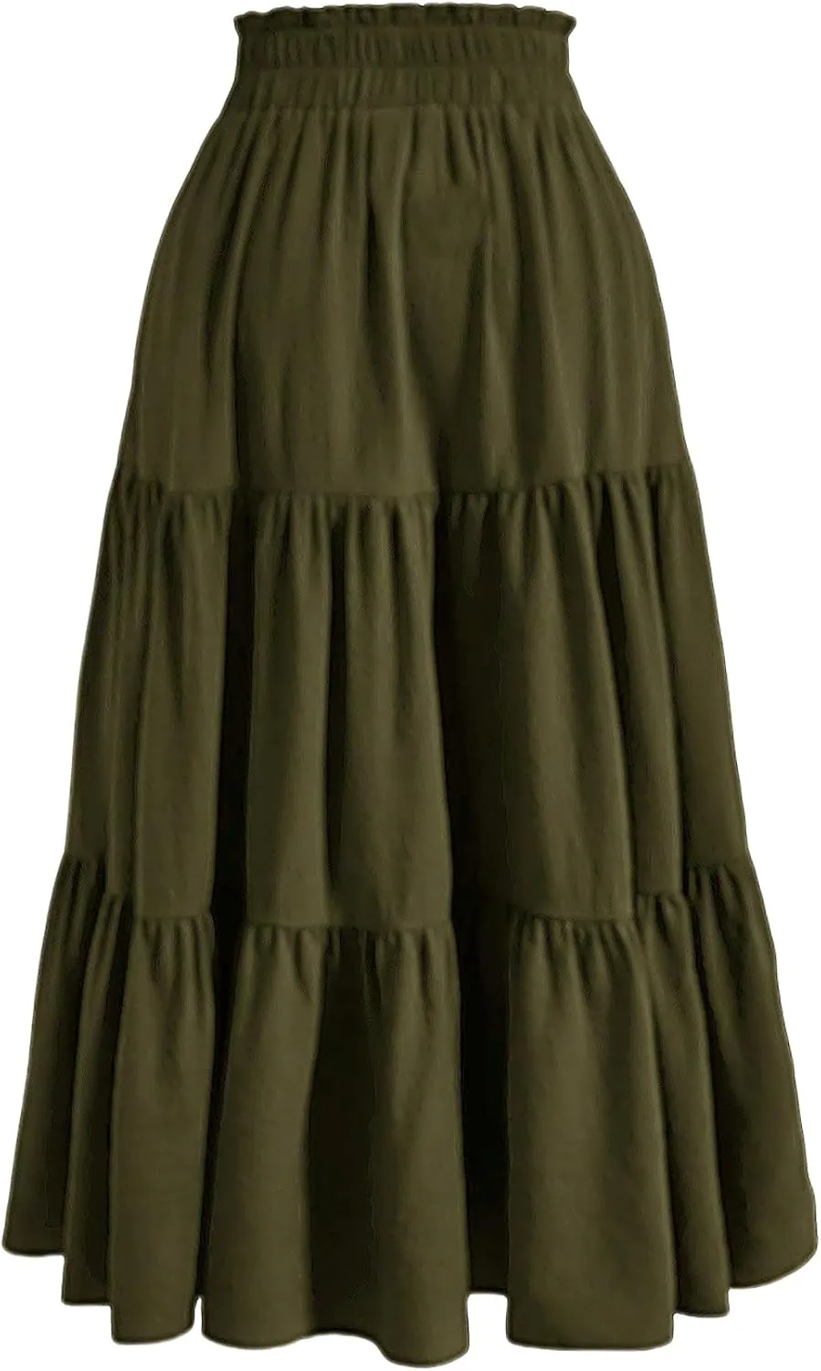 Women's Boho Floral Tiered Maxi Skirt,Elegant Pleated Elastic Waist Summer Flowy A-line Midi Long Skirt