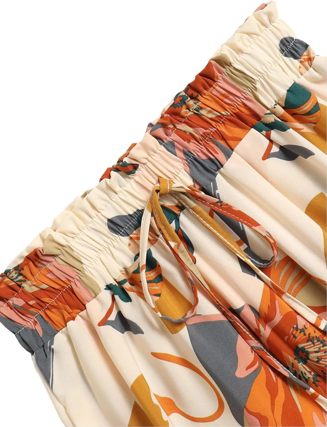 Women's Boho Floral Tiered Maxi Skirt,Elegant Pleated Elastic Waist Summer Flowy A-line Midi Long Skirt
