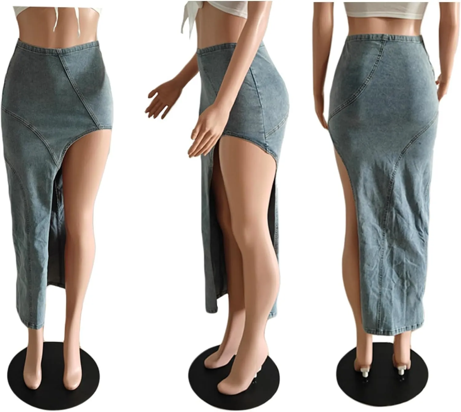 Women's Button Down Denim Skirt Casual High Waisted Long Jean Skirts High Split Pencil Skirt Y2K Streetwear