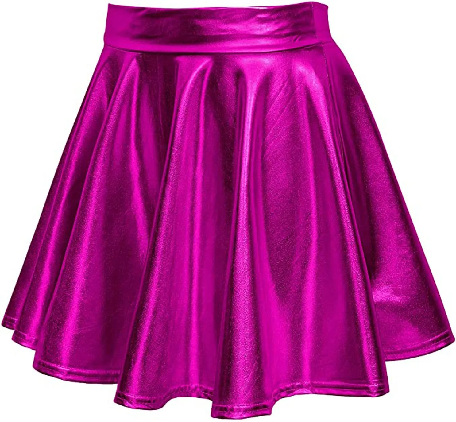 Women's Casual Skirt Fashion Shiny Metallic summer skirts for women trendy Flared Pleated Short A-Line Black Mini Skirt