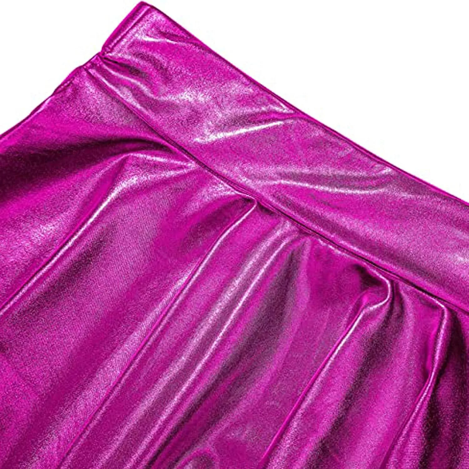 Women's Casual Skirt Fashion Shiny Metallic summer skirts for women trendy Flared Pleated Short A-Line Black Mini Skirt