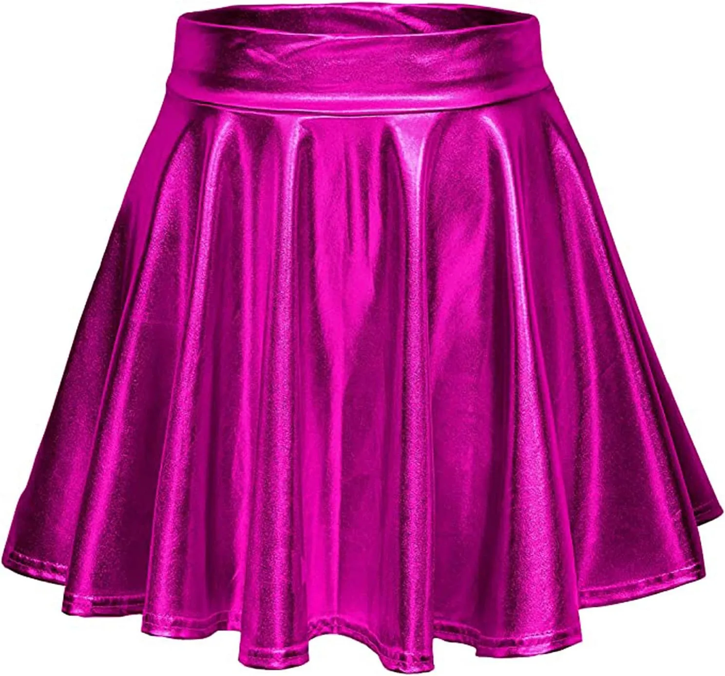 Women's Casual Skirt Fashion Shiny Metallic summer skirts for women trendy Flared Pleated Short A-Line Black Mini Skirt