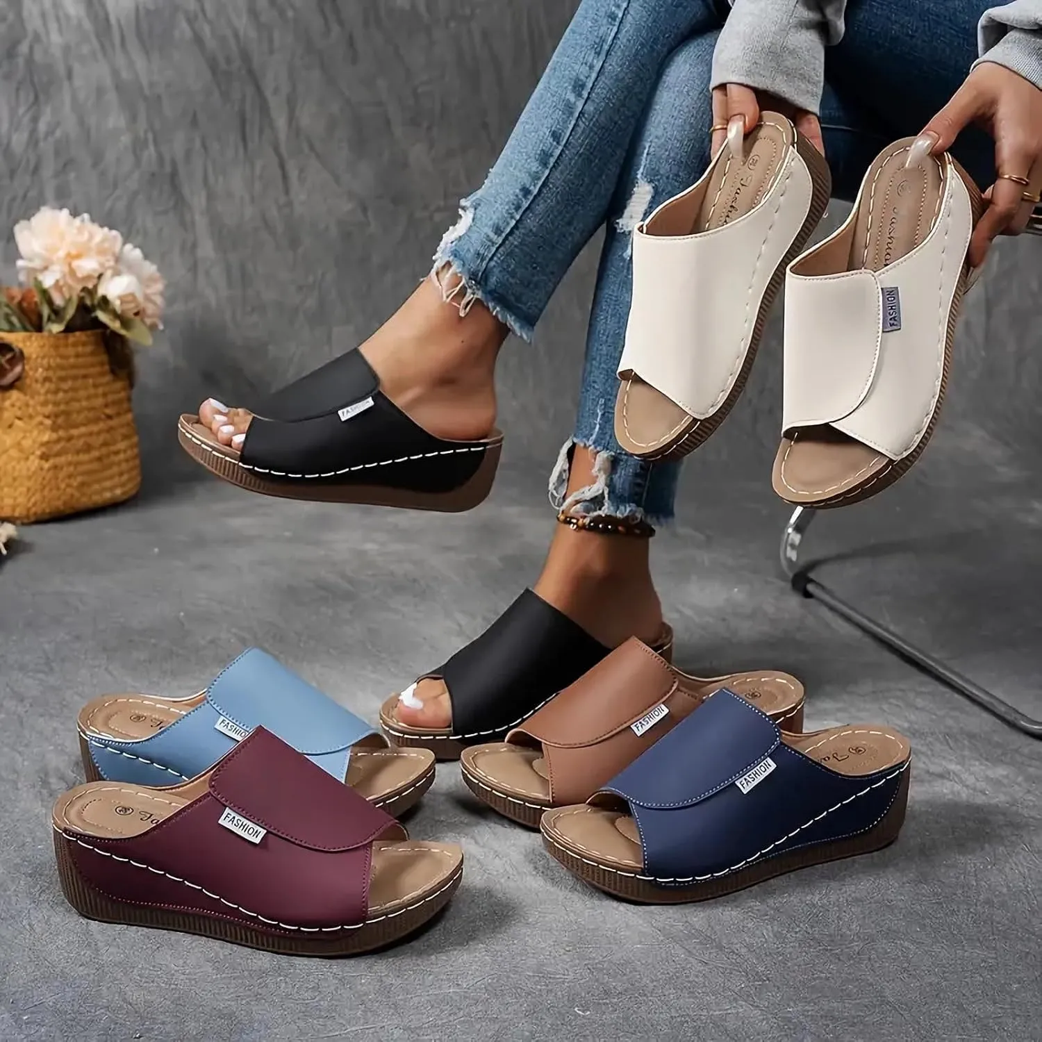 Women's Casual Wedge Slide Sandals, Orthopedic Sandals for Women, Thick Sole Comfortable Arch Support Slides