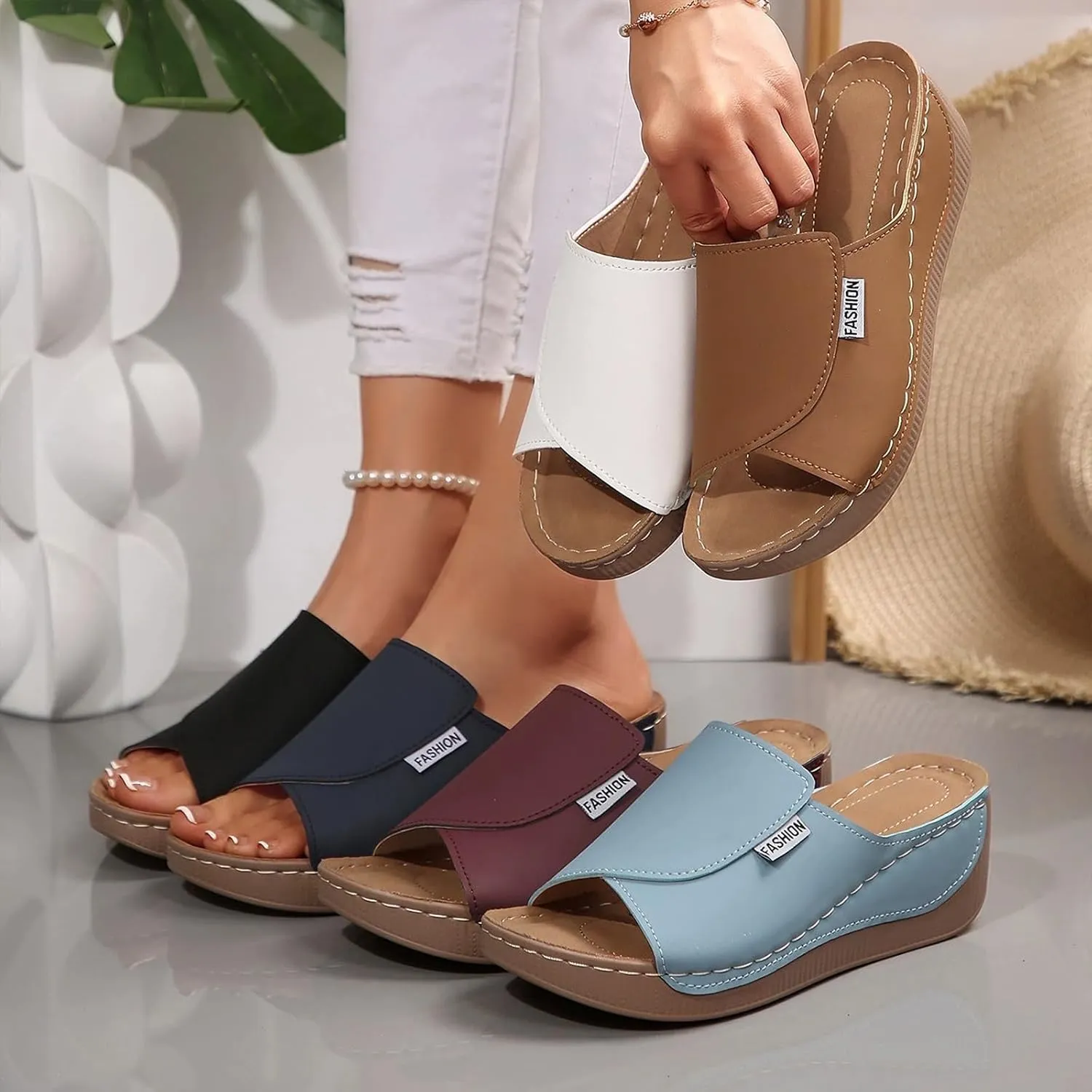 Women's Casual Wedge Slide Sandals, Orthopedic Sandals for Women, Thick Sole Comfortable Arch Support Slides