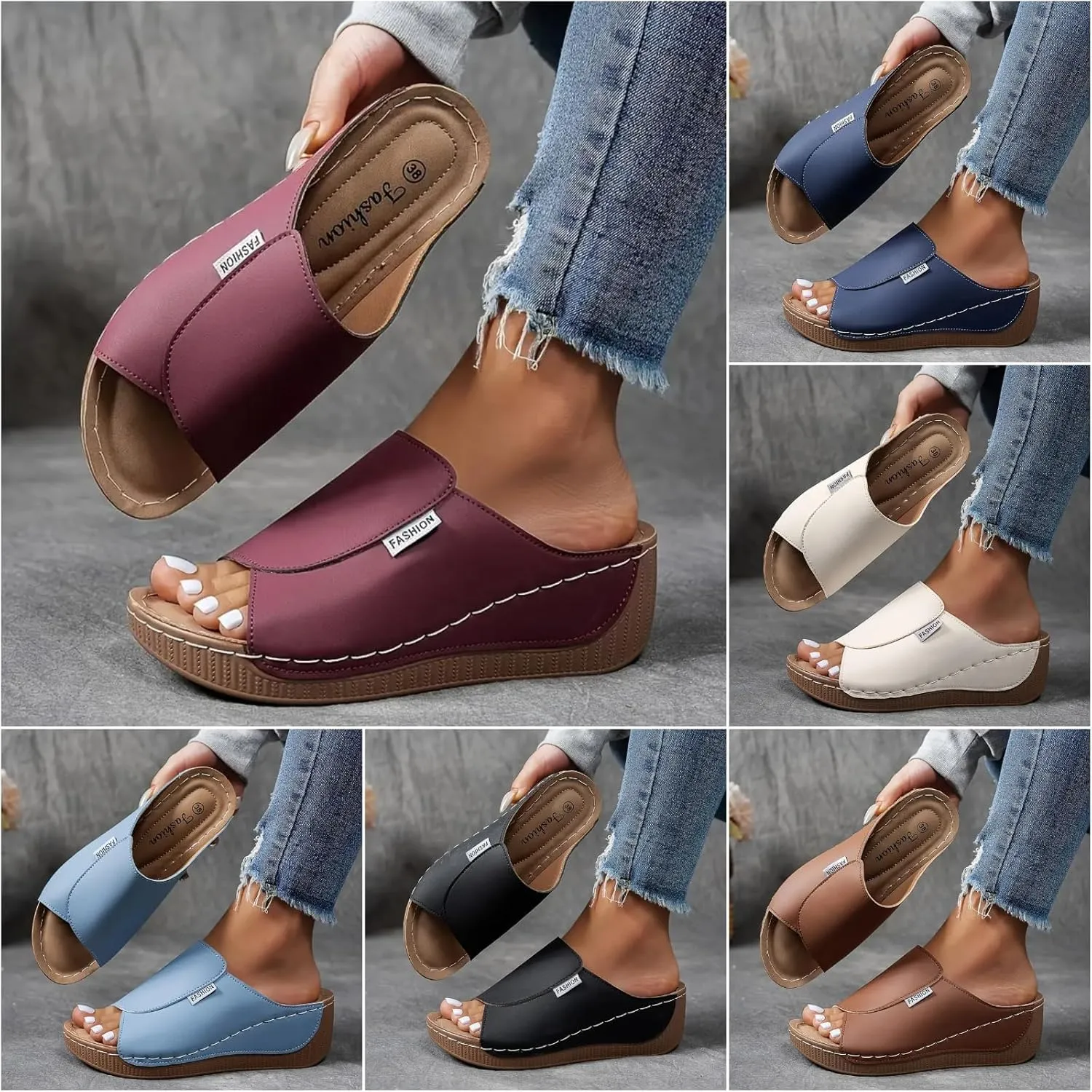 Women's Casual Wedge Slide Sandals, Orthopedic Sandals for Women, Thick Sole Comfortable Arch Support Slides