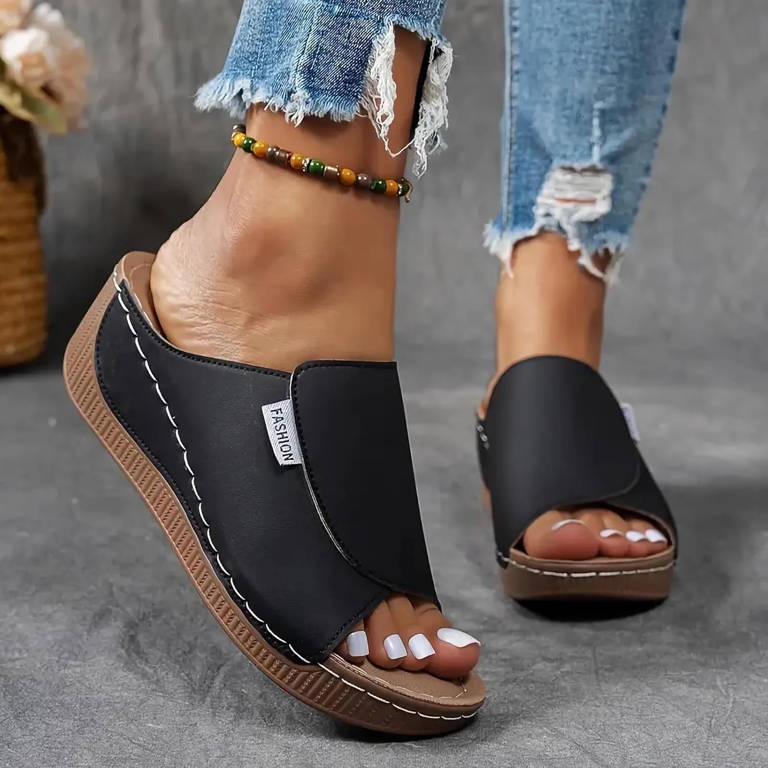 Women's Casual Wedge Slide Sandals, Orthopedic Sandals for Women, Thick Sole Comfortable Arch Support Slides