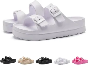 Women's Comfortable Non-slip Arch Support Orthopaedic Flip Flops,Summer Cute T-strap Flat Flip Flops with Adjustable Buckle EVA Sandals