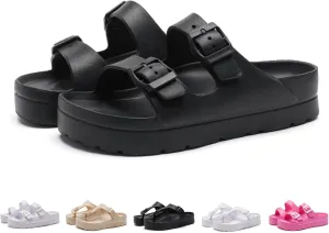 Women's Comfortable Non-slip Arch Support Orthopaedic Flip Flops,Summer Cute T-strap Flat Flip Flops with Adjustable Buckle EVA Sandals